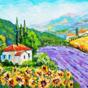 Original 8.2x11.6 Tuscany Tuscany Painting Lavender Fields Original Art Farmhouse Small Tuscany Watercolor  Artwork by Melnikova Vi\u0441toriya
