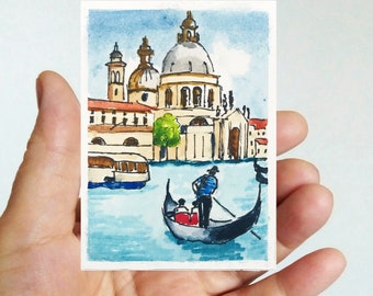 Venice Italy Watercolor Painting: Original ACEO Cityscape Art (2.5x3.5")