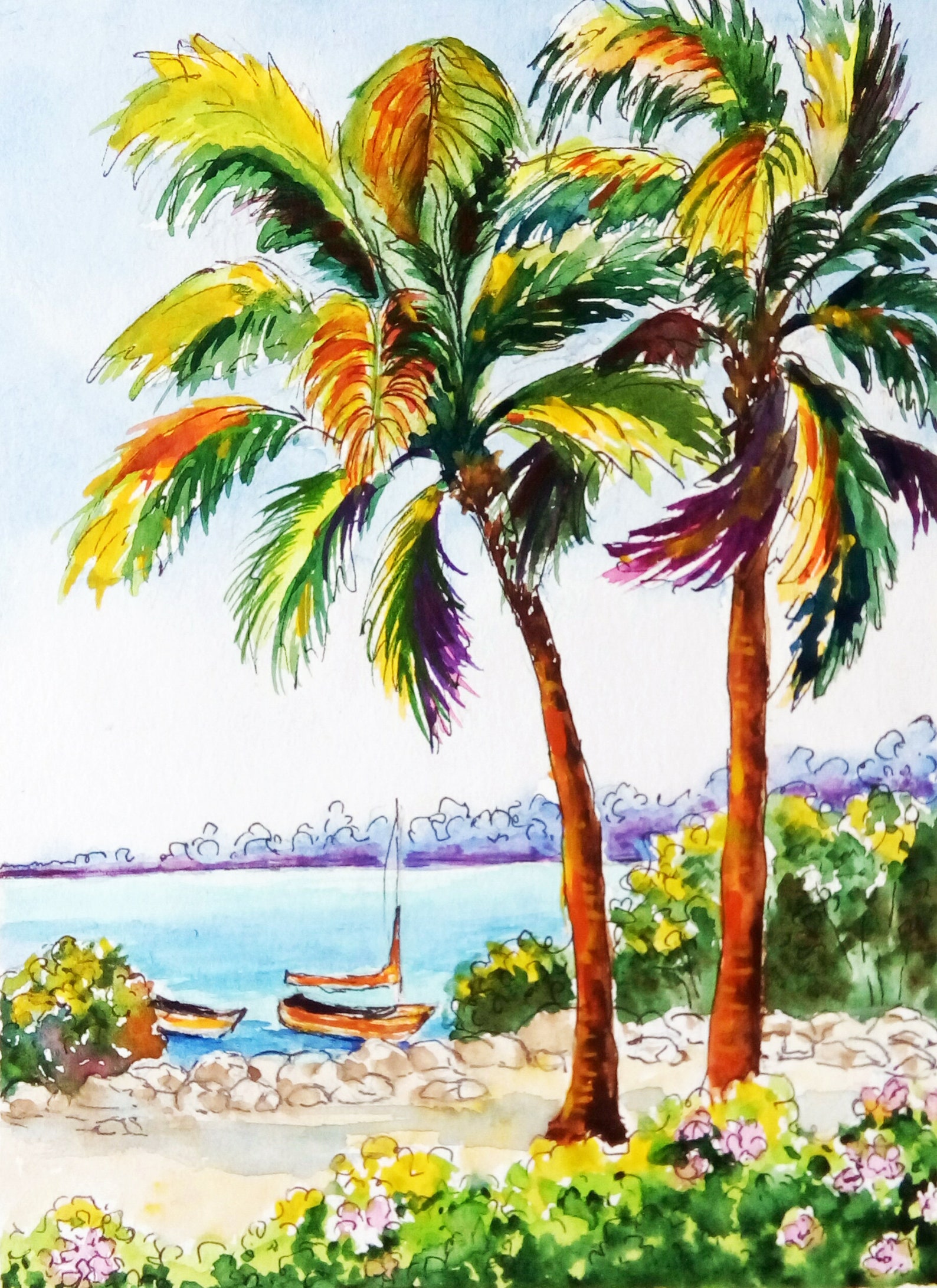 Hawaii Painting Seascape Hawaii Beach Watercolor Original Etsy