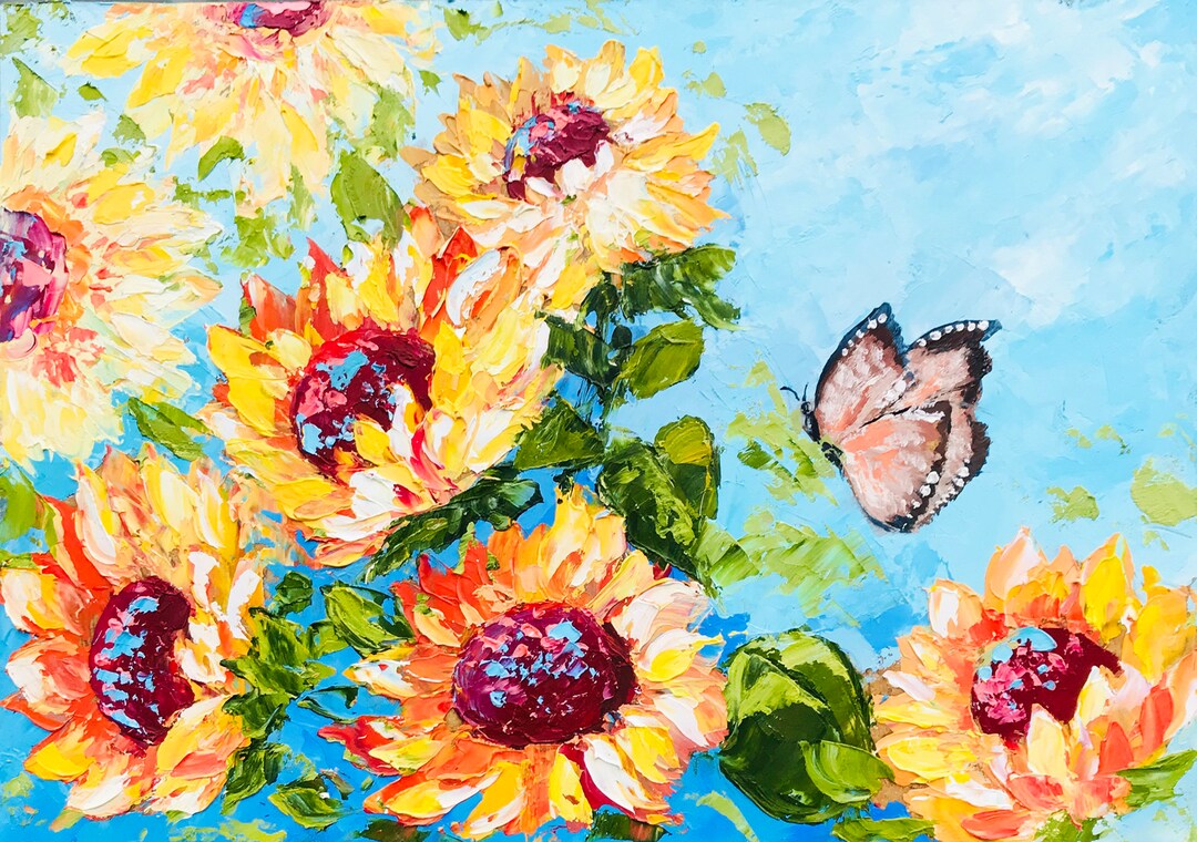 Sunflower Impasto Painting, Original Floral Oil Art (8x12 Inches) - Etsy