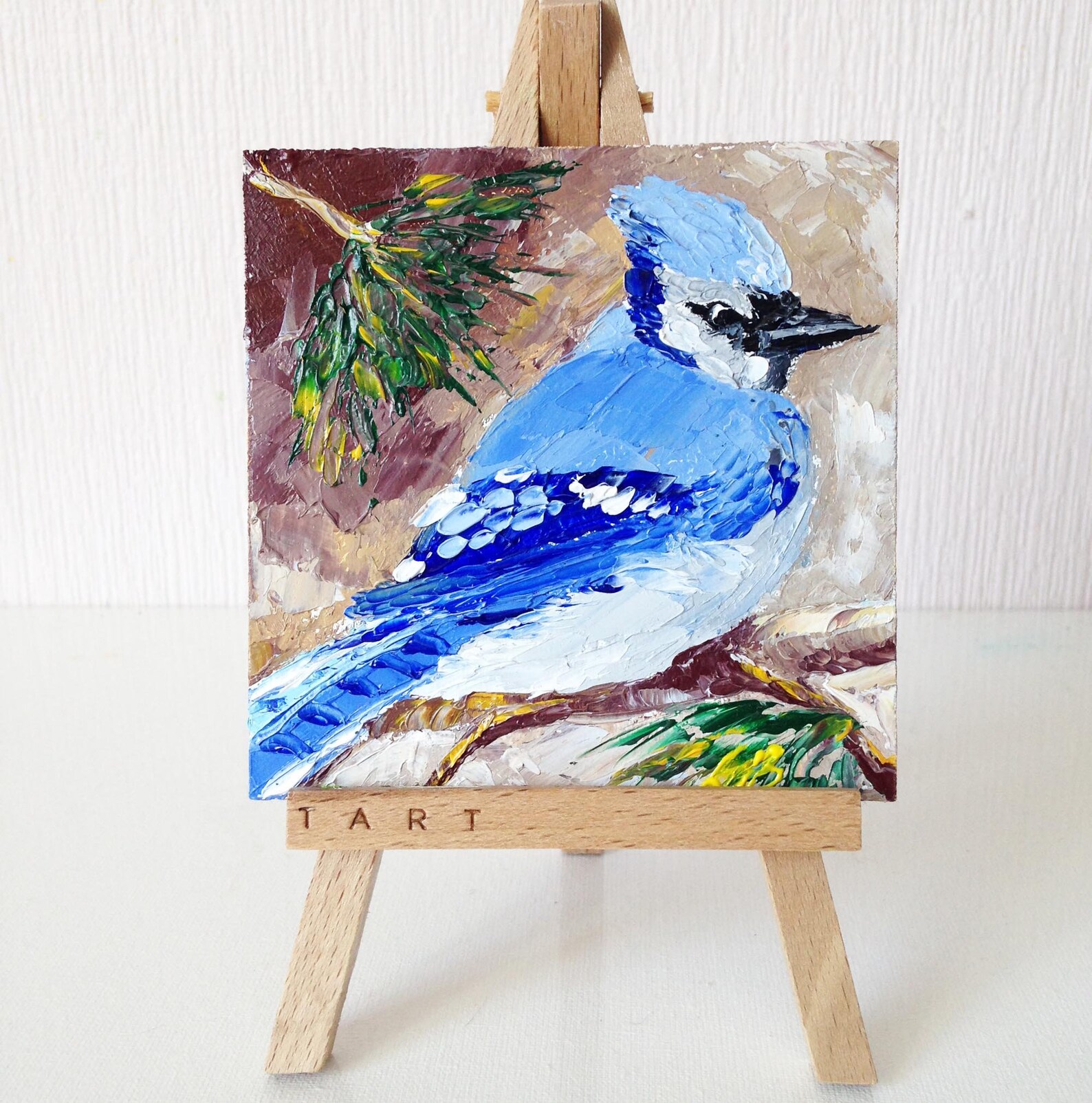 Blue Jay Art Mini Painting Blue Jay Bird Portrait Original Art Etsy
