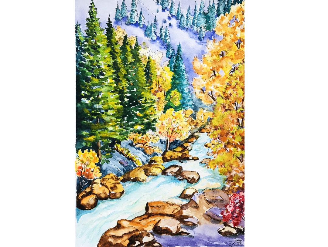 Colorado Painting Rocky Mountains National Park Watercolor Etsy