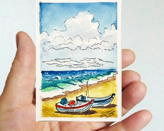 ACEO Cold Hawaii Denmark Art — Original ACEO Watercolor Seascape