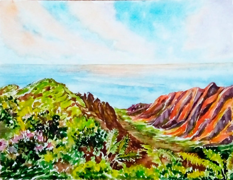 Hawaii Malerei tropischen Strand Hawaii Wand Kunst Aquarell | Etsy