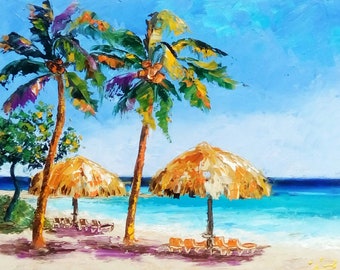 Impasto Painting Hawaii Seascape Art Oil Painting Kauai Tropical Beach Art Gift Ukrainian Artists ColormagicArt Made To Order