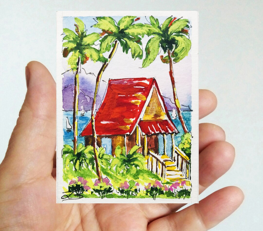 ACEO Original Art, Hawaii Painting Wall Art, Watercolor Seascape Art ...