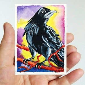 Raven Painting ACEO Original Art Watercolor Animal Artwork Small Painting Original Art ACEO by ColormagicArt Ukrainian Artists Made To Order