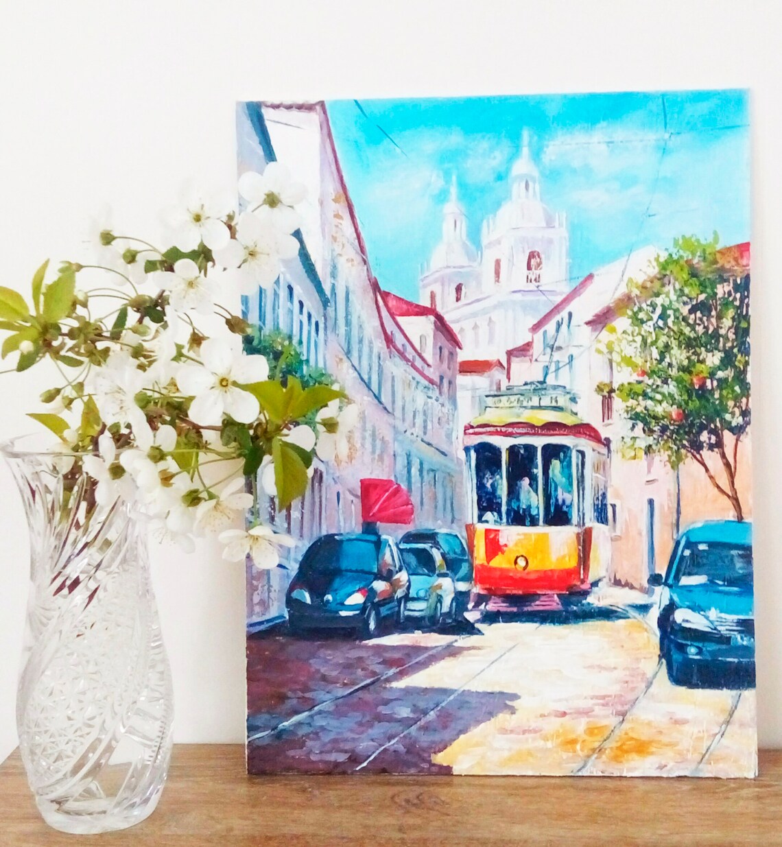 Lisbon wall art Cityscape original acrylic painting lisbon Etsy