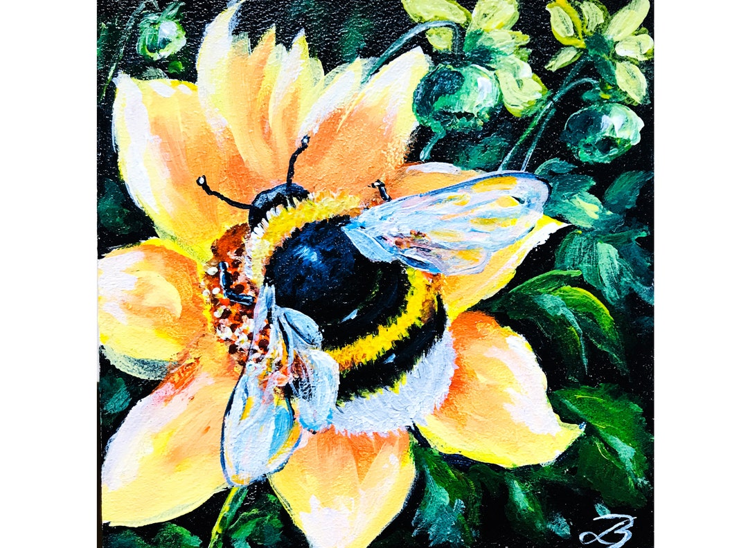 Bee Painting Bumblebee Original Art Best Holiday Gifts, Artwork Acrylic ...