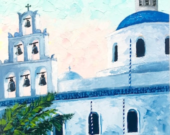 Santorini Wall Art Island Greece painting Aegean Sea: Original Oil Painting 8x8
