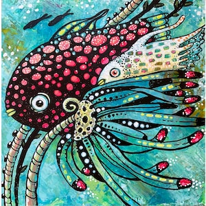 Fish Painting Animal Painting Fish Wall Decor Art Fish Gift Fish Sea Life Art, Original Under Sea Art Gift for my son, him, her