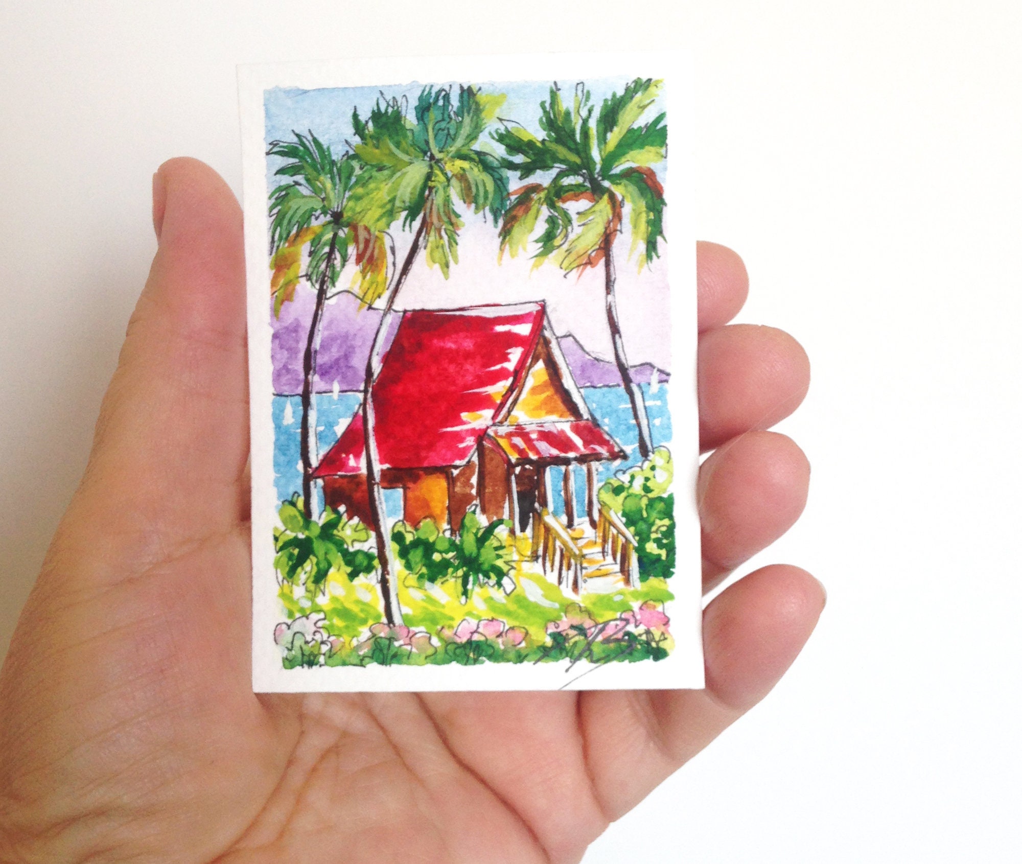 Aceo Watercolor Original Hawaii Painting Wall Art Seascape | Etsy
