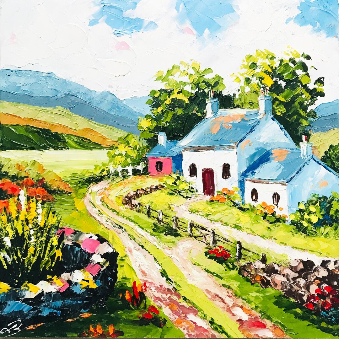 Ireland Landscape Impasto Oil Painting Original: Irish Art Cottage Cozy ...