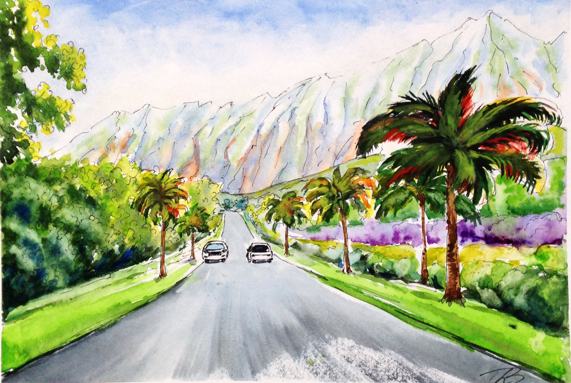 Hawaii watercolor original art tropical painting Oahu Etsy