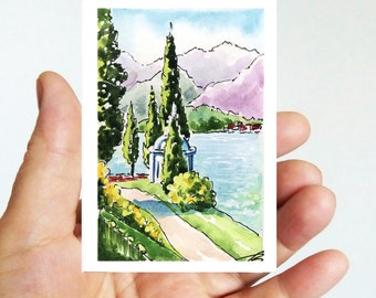 Original Mediterranean Seascape Watercolor Painting ACEO