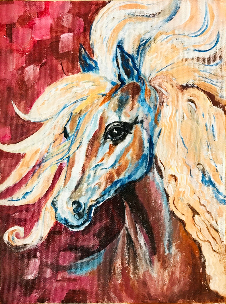 original-horse-acrylic-painting-wild-horse-portrait-art-7x9-etsy