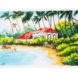 Hawaii Artwork Tropical Beach Hawaii Original Art Watercolor Seascape Wall Art Painting Shelf Decor, Cozy Room Decor by ColormagicArt