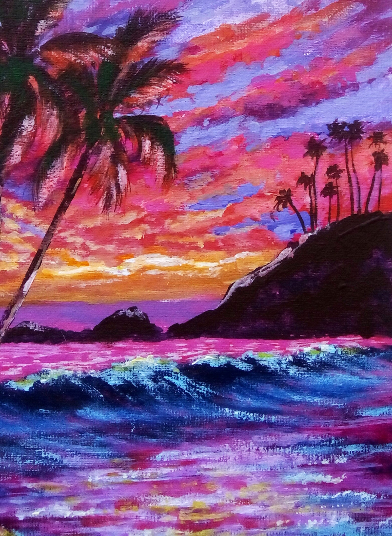 Hawaiian Beach Acrylic Art Hawaii Seascapes Painting Kauai Etsy