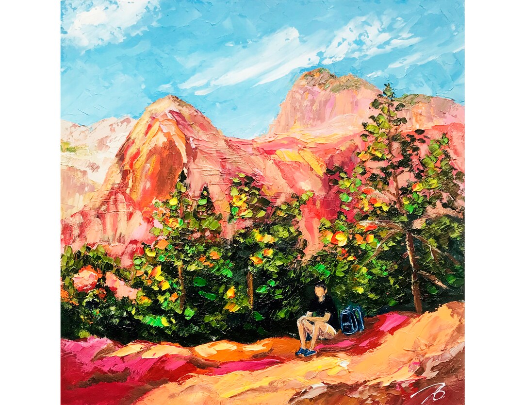 Zion National Park Art Colorful Oil Painting Landscape Etsy