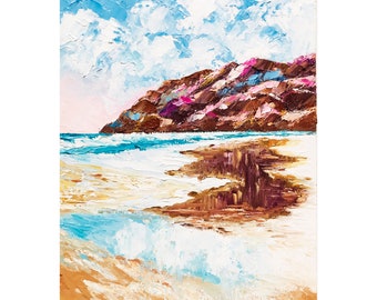 Portugal Painting Seascape Original Impasto Oil Artwork Ocean Beach Art, 7x5