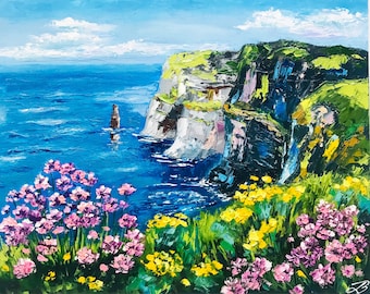 Irish wall art Cliffs of Moher Oil Painting: Ireland Seascape Art Original 9x12