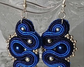 Blue Soutache unique handmade Earrings