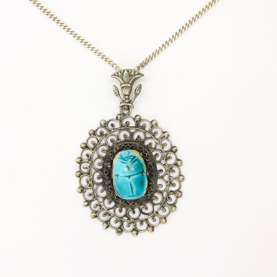 Silver Egyptian revival scarab pendant, Egyptian s