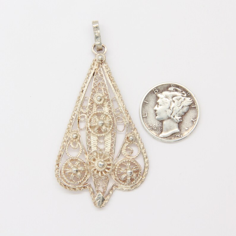 Vintage Silver Filigree Necklace Pendant Handmade Filigree Etsy
