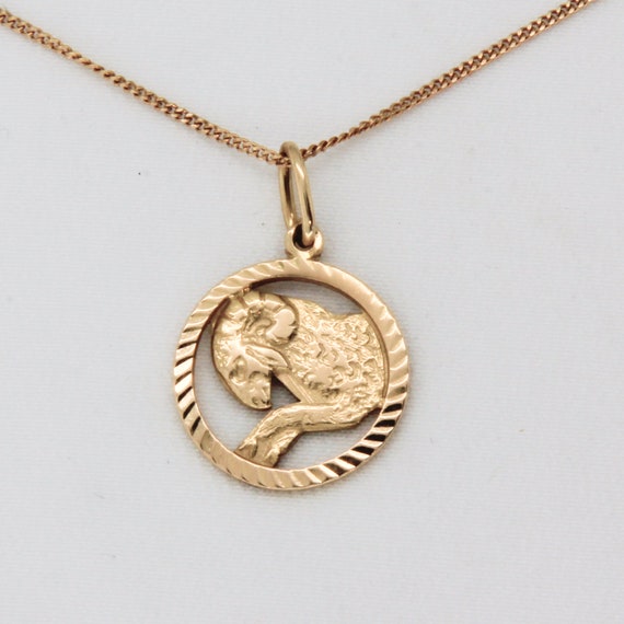 Vintage 9k gold Aries necklace pendant, Zodiac sig