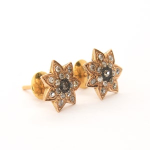 Antique Victorian diamond starburst earrings, 18k gold earrings, Victorian jewelry, Wedding earrings, Bridal jewelry, Antique earrings