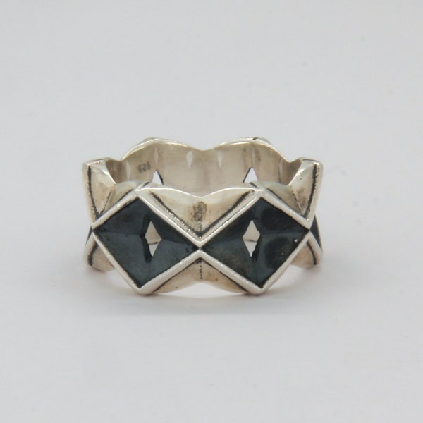 Vintage sterling silver diamond shape ring, Unique ring, Silver band, Geometric ring, Geometric jewelry, Diamond ring, Modern ring