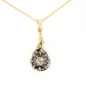 14k gold and Victorian rose cut diamond necklace pendant, Conversion pendant, Rose cut diamond jewelry, Antique pendant, Diamond necklace