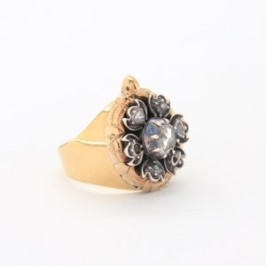 Victorian 18k gold and diamond statement ring, Floral ring, Antique diamond ring, Victorian ring, Victorian jewelry, Rose cut diamonds
