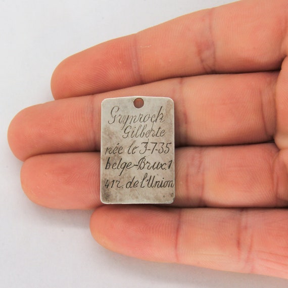Name pendant Silver engraved pendant necklace Antique silver memory pendant Belgian vintage jewelry Personal necklace pendant