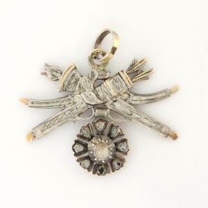 Georgian diamond floral cluster pendant love trophy crowning,  Antique Dutch Diamond cluster necklace pendant