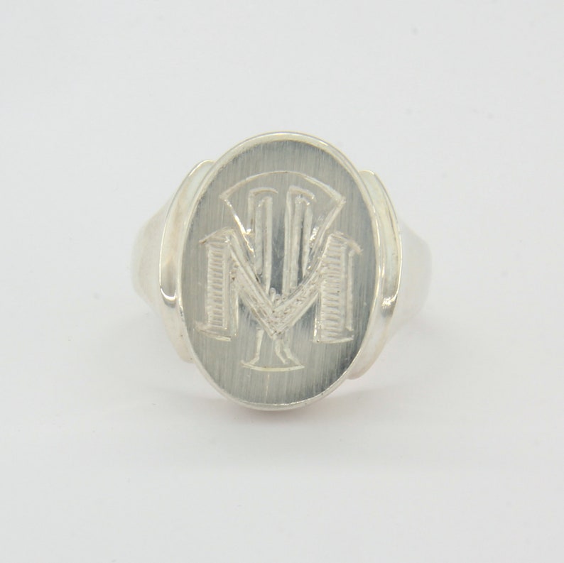 Vintage Silver Ring Initials Ring Mens Ring Monogram Etsy