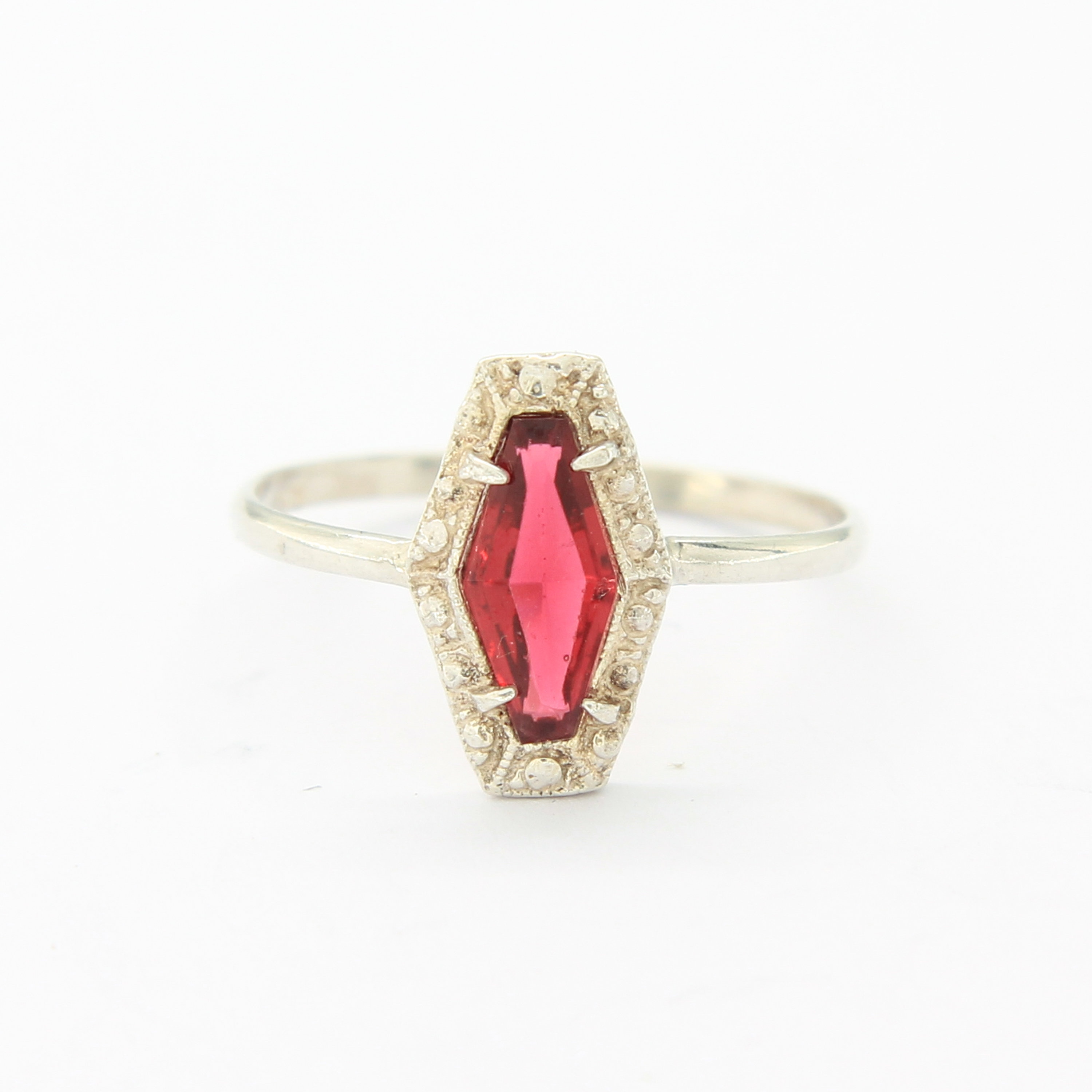 Antique Silver Art Deco Ring With Ruby a Red Stone Stone Art | Etsy