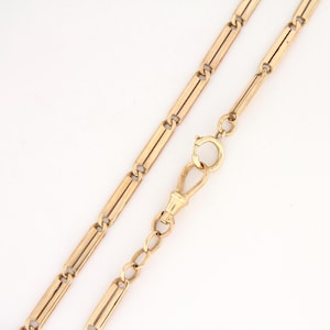 Antique Early 1900s Solid 14k Gold Double Bar Link Watch Chain – 45 cm, 23 Grams, Spring Ring & Dog Clip Clasp, Perfect for Necklace