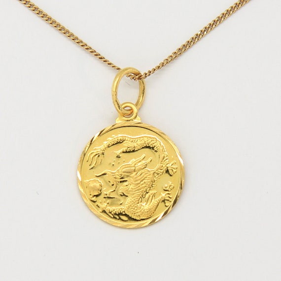 22k gold Dragon zodiac pendant, Chinese gold drago