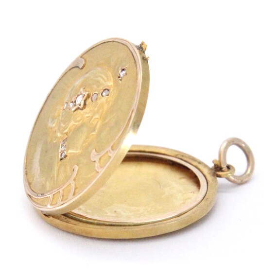 Antique 18k gold art Nouveau Lady locket , Victorian … - Gem