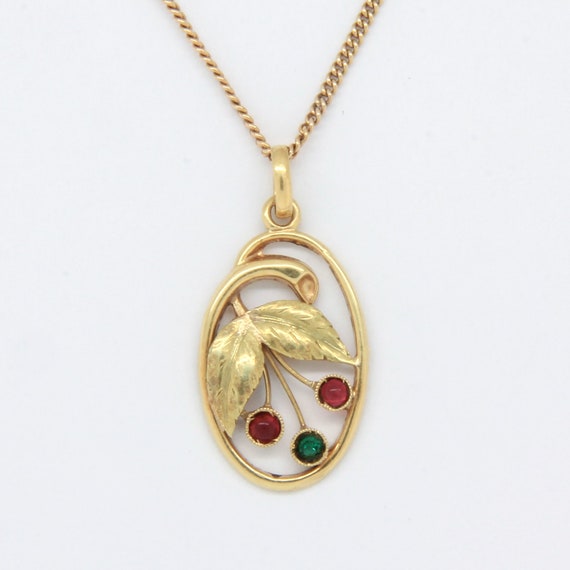 Art nouveau gold berry pendant, 14k gold Art nouve