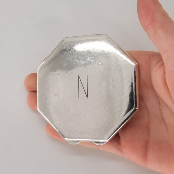 Art deco sterling silver compact powder box with m
