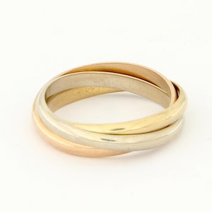 Vintage 18K Tricolor Gold Rolling Ring – Fidget Ring, Italian Wedding Ring, Gold Stacking Ring, Multi-Band Interlocking Rings