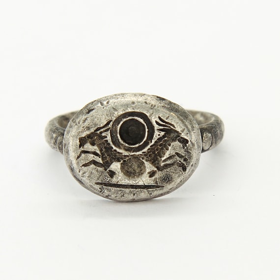 Medieval silver Capricorn signet ring, Ancient sil