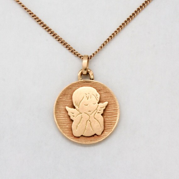 Vintage 18k gold cherub pendant, French vintage ch