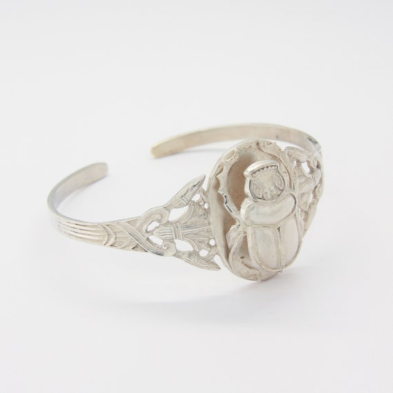 Silver Egyptian scarab & Lotus cuff bracelet, Egyp