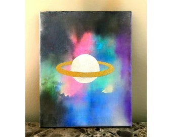 CUSTOMIZABLE Galaxy Watercolor Planet Art Print / 8 x 10 Canvas / Handmade Embossed Print