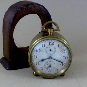 Zenith Watch Co Brass Alarm Clock Leather Case Swiss Birch & Gaydon Ltd Carriage London