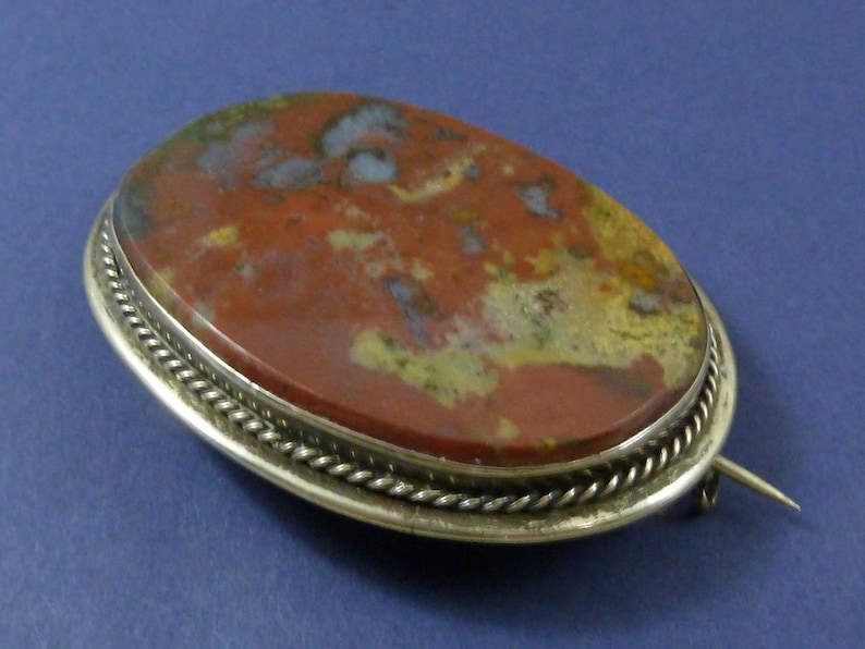 Pibble Pin Antique Large Victorian Silver Brooch Scottish Bloodstone Agate ...