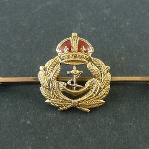 Royal Navy Gold Enamel Sweetheart Brooch Stick Tie Pin Marked 9ct Solid Boxed Antique